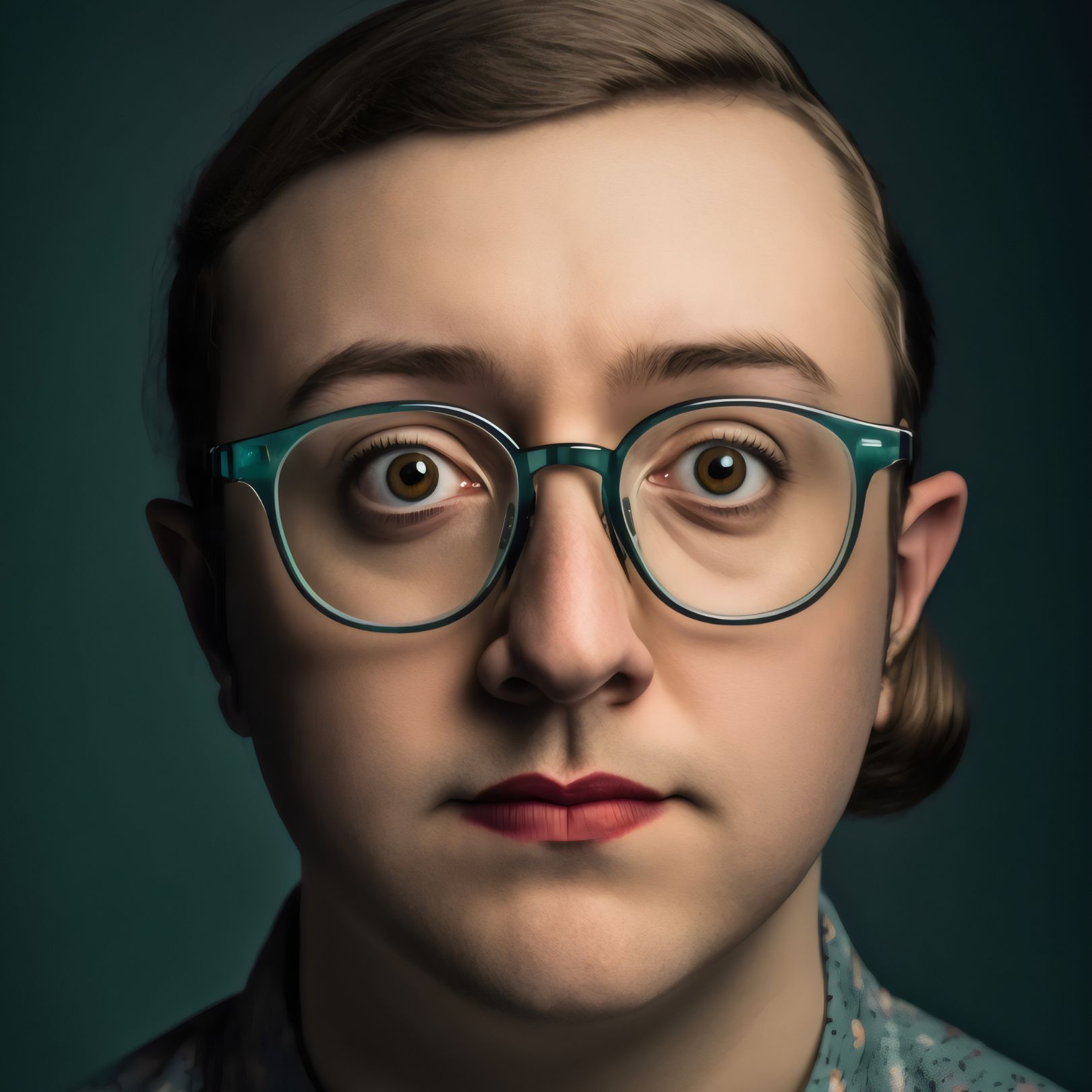 Photo of a man as a lady wearing glasses 